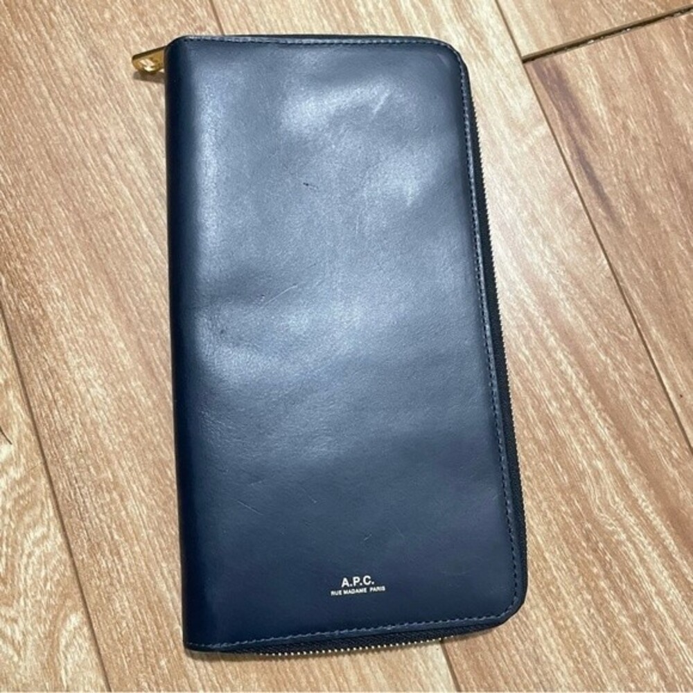 A.P.C Navy Blue Marine Large Clutch Wallet Fully Zipped Purse Pocket Book